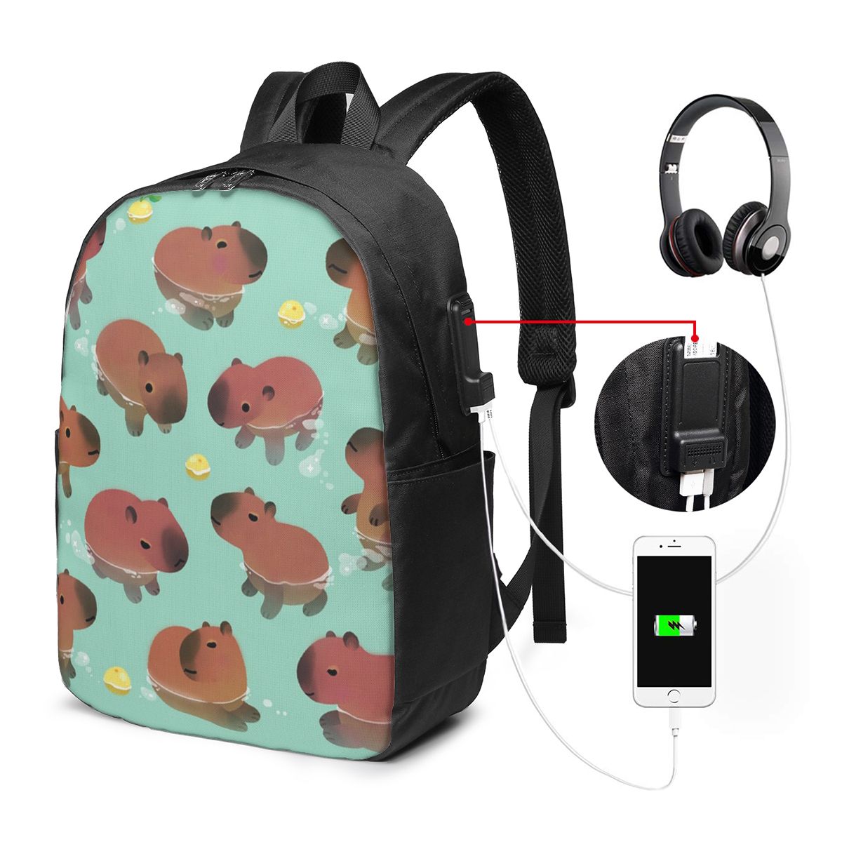 Capybara Animal Pattern Backpa - Laptop Bag 评论和价格
