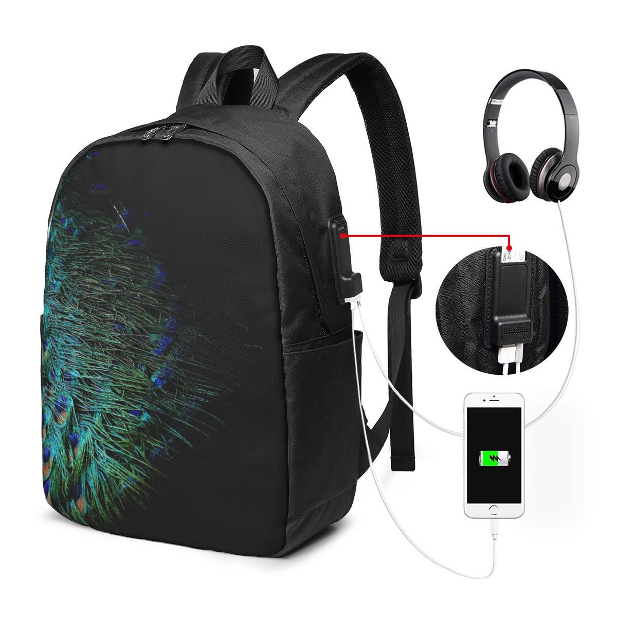 Peacock Feathers On A Black Ba - Laptop Bag 评论和价格