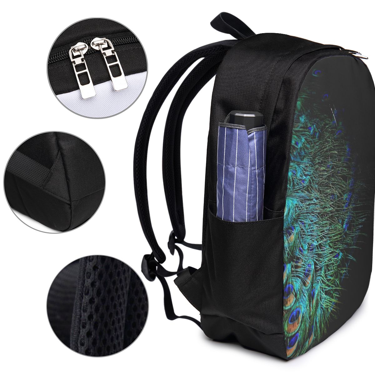 Peacock Feathers On A Black Ba - Laptop Bag 评论和价格
