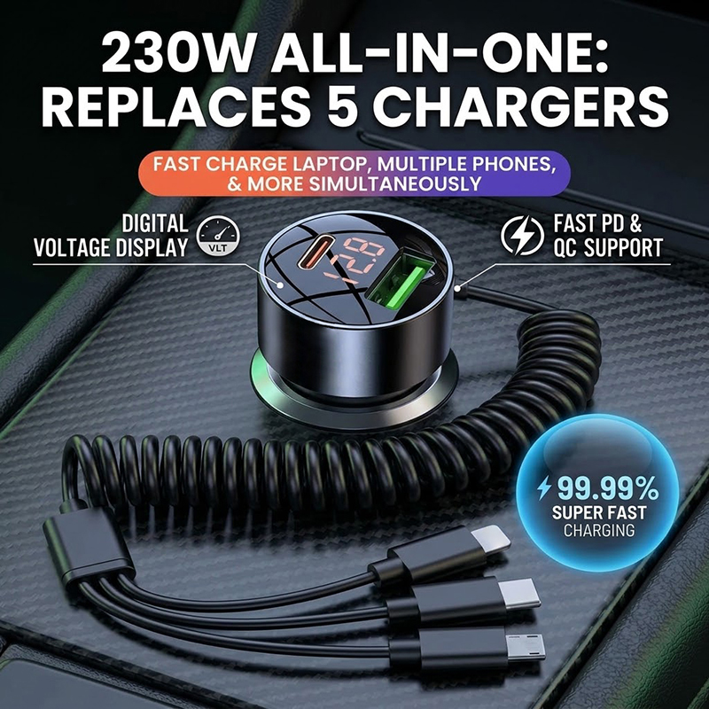 3-in-1 Coiled Car Charger with - Laptop Charger 评论和价格